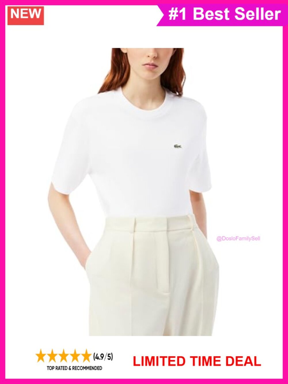 Soft Pima Cotton Relaxed Fit T-Shirt Contrast Crew Neck Crocodile Embroidered